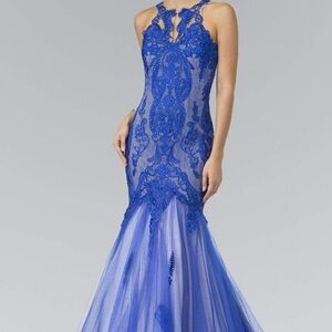 Royal Blue Lace Mermaid gown lace halter tulle